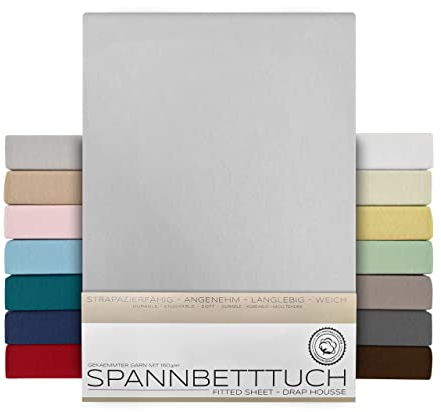 BEAUTEX Spannbetttuch Bettlaken aus Baumwolle, Premium Jersey Stoff 160g/m², Größe und Farbe wählbar (Standard - 140x200x30 cm, Hellgrau)
