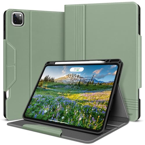 HOLIMET iPad Pro 11 Zoll Hülle 2022/2021/2020 mit Stifthalter, PU Leder Schutzhülle TPU-Rücken Stoßfest Auto Schlaf/Wach Unterstützung Stift Kabelloses Aufladen Cover für iPad Pro 11 4/3/2. Gen (Grün)