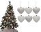Simply Products 6 Heart Baubles - Great Christmas Tree Decorations, Glitter Heart Baubles (Silver & White Glitter)