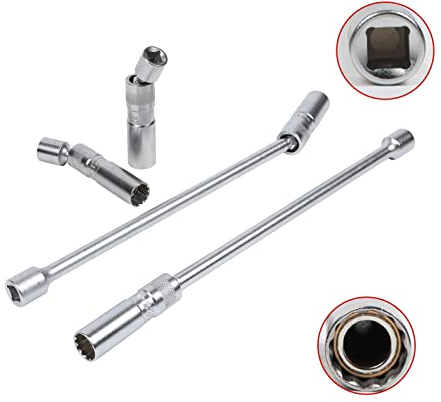 MOTOCOCHE 4-TLG 14mm 16mm Zündkerzenschlüssel Magnetisch 3/8 Zündkerze Steckschlüssel 12-Punkt Zündkerzen-Einsatz-Satz 360° Drehbar Kompatibel mit BMW Nissan Benz etc.
