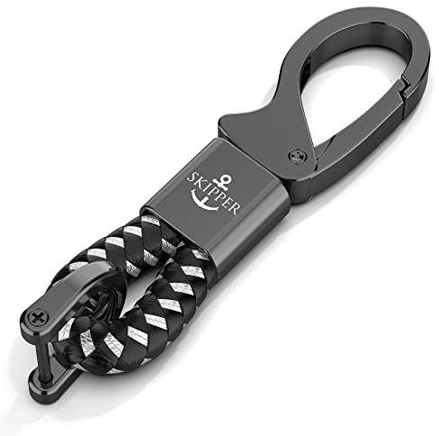 Skipper D-Clip Karabiner Schlüsselanhänger aus Leder Imitat Geschenk für Frau Mann Freundin Schlüsselbund Auto Boot Schwarz - 8747
