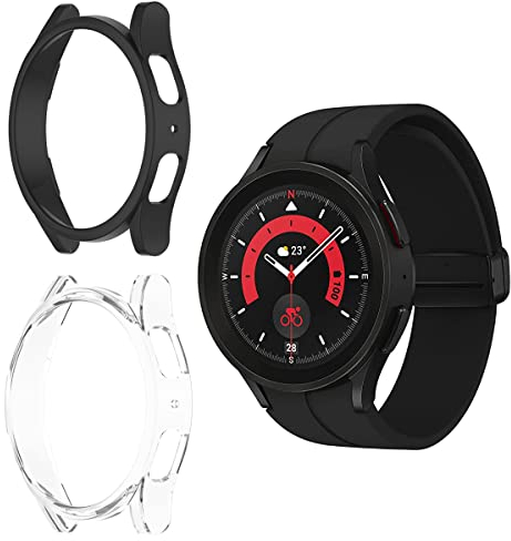 HOMTERN 2-Pack Cases Compatible with SAMSUNG Galaxy Watch 5 Pro 45mm,Hard PC Cover Shell Shockproof Scratch-Proof Protective Bumper Case for Watch 5 Pro 45mm ONLY,Clear & Black