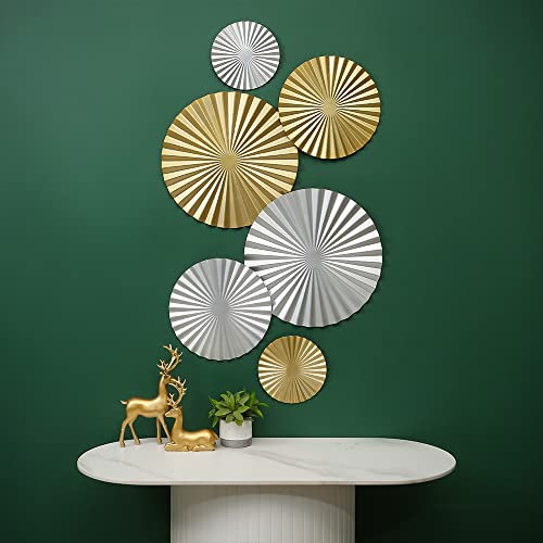 BOTAOYIYI Juego de 6 obras de arte de pared plateadas y doradas, decoración de pared de metal moderno, decoración grande para colgar sobre la cama, para el hogar, oficina, dormitorio, baño o sala de
