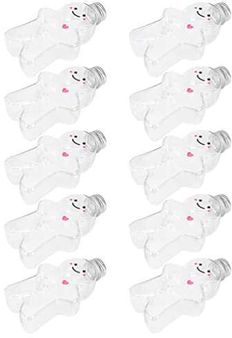 Alipis 10PCS Christmas Gingerbread Man Bottles: 500ml Clear Christmas Juice Bottles with Hat - Reusable Xmas Beverage Containers for Milk Juicing Drinking Xmas Holiday Party Supplies