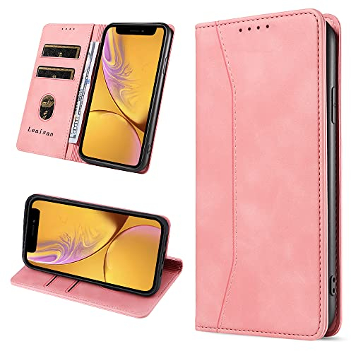 Leaisan Handyhülle für iPhone XR Hülle Premium Leder Flip Klappbare Stoßfeste Magnetische [Standfunktion] [Kartenfächern] Schutzhülle für iPhone XR Tasche - Rose Gold