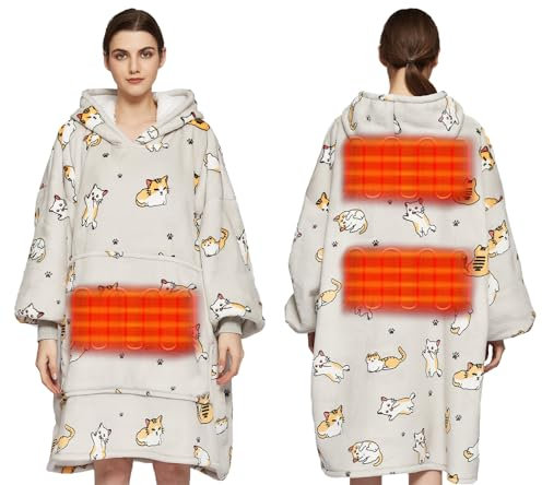 AURORRAN Heated Wearable Blanket Hoodie Oversized Large Flannel Sherpa Blanket Hoodie Sweatshirt Soft Cozy Warm Safety Low Voltage (NO.4)