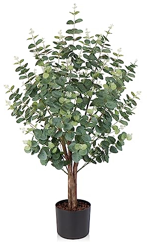 Groß Künstliche Pflanze Eukalyptus Deko, Baum Kunststoff Pflanze Eukalyptus, Plastik Kunstpflanze Deko Silberdollar Realistische Eukalyptus im topf für Büro Wohnzimmer Küche Garten Balkon 95cm