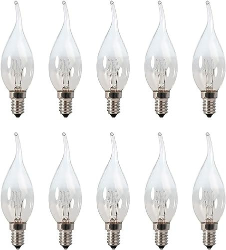 B4U 10 Pack Small Screw Candle Bulbs, Bent Tip 25W, Clear Edison Screw Candle Bulb SES /E14, 240V