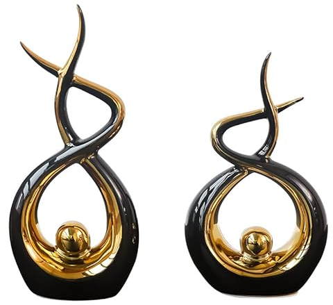 Uziqueif Skulpturen deko, schwarz Gold Dekoration Aesthetic, tischdeko Wohnzimmer, abstrakte Kunst skulptur deko, Dekoration Wohnung modern, Keramik