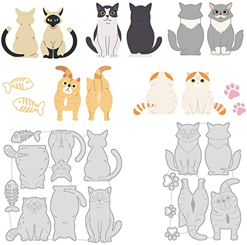 BENECREAT 5 Sets Tier Katze Metallstanzformen Fisch Katze Pfotenabdruck Stanzformen Für Kartenherstellung DIY Scrapbooking Bastelpapier Fotoalbum Geschenke Tagebuch Dekorationen, 2 Stück/Set