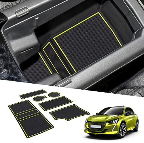 BIXUAN e-208 Lot de 6 Tapis antidérapants en Caoutchouc pour Console Centrale, Porte-gobelet, Coutures de Porte antidérapantes, compatibles avec Peugeot 208 e-208 2020-2023 2024