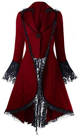 DeaAmyGline Steampunk Damen Jacke - Gothic Frack Damen Mantel Punk Gehrock Mittelalter Viktorianische Spitze Mäntel Vintage Smoking Klied für Frauen Halloween Kostüm Karneval Party Cosplay Kleidung