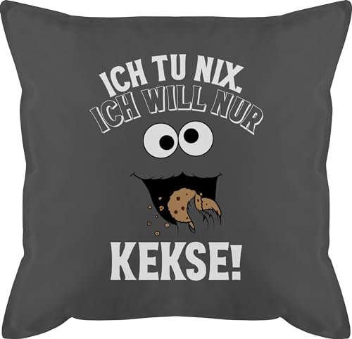 Kissen 50x50 - Karneval & Fasching - Ich tu nix Ich will nur Kekse I Krümelmonster I Keksmonster I Cookie Monster I Keks - 50 x 50 cm - Grau - süße karnevalskissen fasching- cookies karnevals