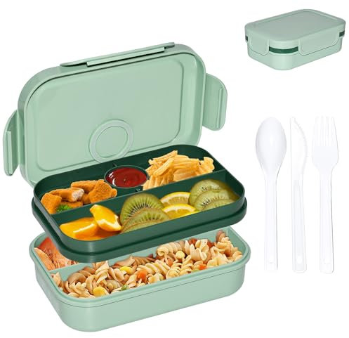 TopEsct Brotdose mit Fächern, Lunchbox Vesperbox für Erwachsene/Kinder, Bento Box, Frühstücksbox, Meal Prep Boxen, Brotzeitbox mit Besteck (2000ML)