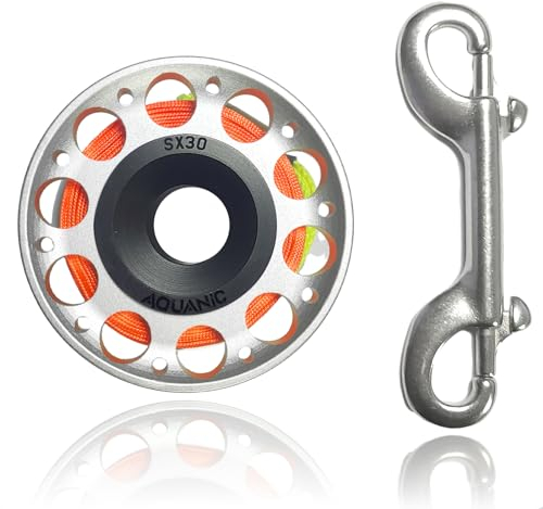 nitescuba Tauchrolle 101FT Finger Reel mit Dive Double-Ended Bolt Snap Clip Aluminium Scuba Dive Finger Spule Spule Reel für Schnorcheln Tauchen Angeln (Silber)