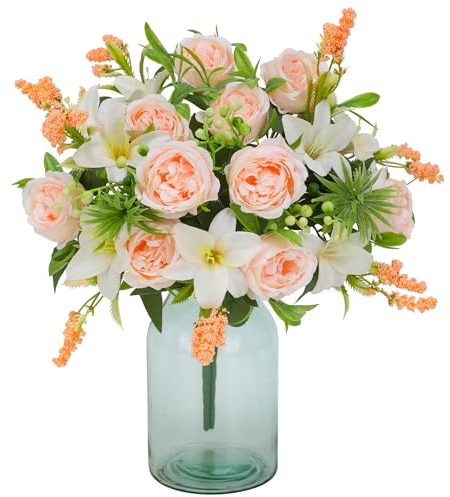 Floweroyal 2 mazzi di peonie artificiali, fiori di giglio finti in seta, bouquet di peonie per matrimoni, feste, centrotavola, composizioni floreali, decorazione per la casa e la cucina (champagne)