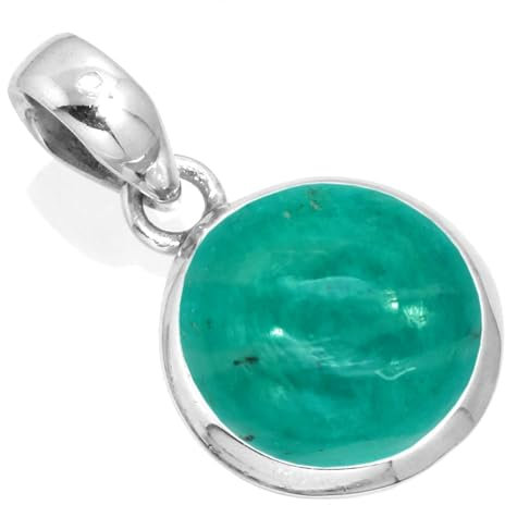 Jeweloporium Grüne russische Amazonit-Silberkette, 925er Sterlingsilber-Anhänger für Damen, echter, runder Edelstein-Boho-Schmuck