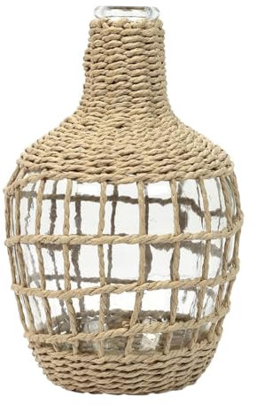Vase Dame Jeanne en Verre et Corde Tressée