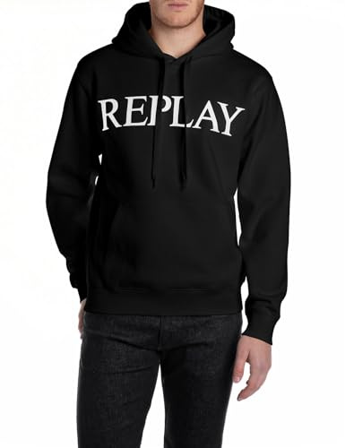 Replay Herren Hoodie mit Kapuze, Black 098 (Schwarz), M