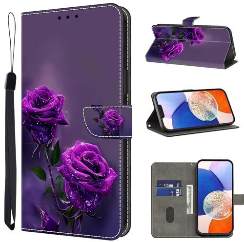 TUOLISG Handyhülle für Honor Magic 5 Pro 5G Hülle,PU Leder Flip Wallet Case Schutzhülle mit Kartenfächer und Standfunktion für Honor Magic 5 Pro 5G -Lila Rose