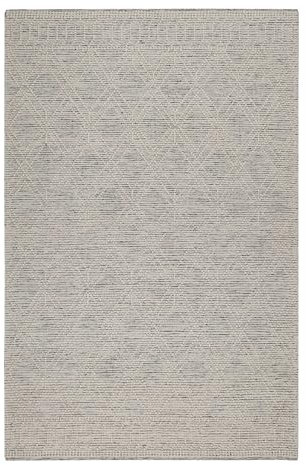 Wecon Home Handgewebt Teppich von Esprit - Premium Schurwolle mit gewalktem Rautenmuster - Ideal für Moderne Einrichtungen - Ivy (160 x 230 cm, hellgrau)
