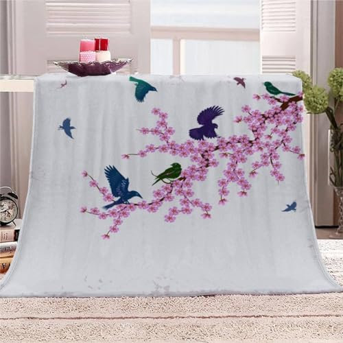 Kuscheldecke Flauschig Japanischer Stil 3D Decke 200x200 Kirschblüten Wohndecke Orientalisch-Asiatischer Stil Weich und Warme Flanell Fleecedecke für Sofadecke Couchdecke Tagesdecke 1496m