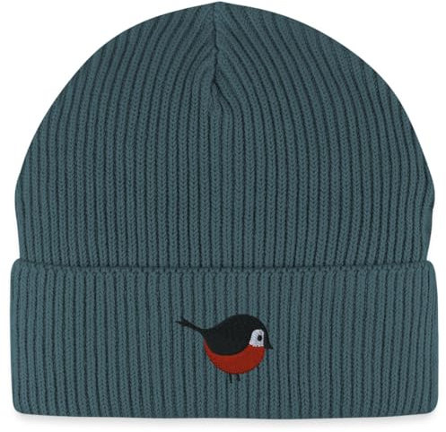 Spreadshirt Vogel Stickerei Bio Fisherman Beanie Mütze, One Size, Dunkles Petrol