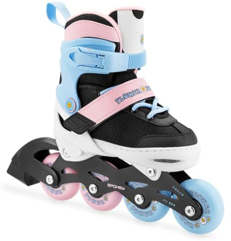 SPOKEY Joy Kinder Inliner Verstellbar | ABEC-7 Kugellager Inlineskates | Pastell Größenverstellbare Rollschuhe für Mädchen und Jungen | Größen: 27-30, 31-34 (Blau/Rosa, 27-30)