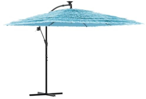 vidaXL Sonnenschirm, Ampelschirm mit Stahlmast, Gartenschirm mit Kurbelsystem, Strandschirm Marktschirm Hawaiischirm UV-Schutz, Blau