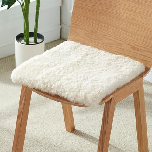 Schaffell Sitzkissen, Kurzes Lockenfell Sitzpolster Car Sitzbezug Sitzauflage rutschfeste Natürliche Wolle Teppiche Büro Stuhlkissen (Beige,Square 45 * 45cm(17.7 * 17.7 inch))