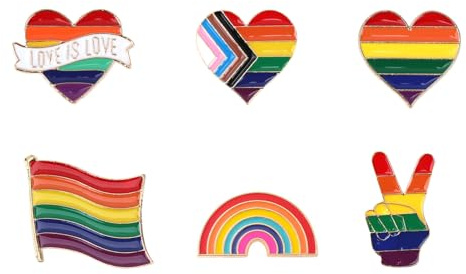 6 PCS Gay Pride Pin, LGBT Accessories Rainbow Heart Wavy Flag Enamel Brooch Equality Badges You Can Be Yourself with Me, Progress Flag Lapel Pins for Men Women Decoration Clothes Bags Party Supplies