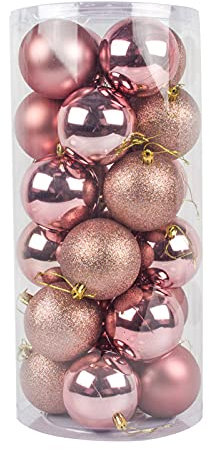 24Pcs Christmas Tree Balls Ornaments, 4cm Colored Shatterproof Plastic Decorative Baubles for Xmas Tree Decor Holiday Party Wedding Decoration (Rose Gold)
