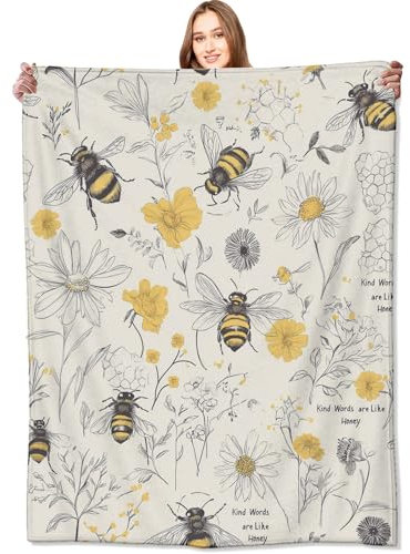 ODHHGDF Coperta con api e fiori di campo, 101,6 x 127 cm, con citazioni motivazionali, regalo per bambini, donne e amanti della natura, in morbido pile leggero, accogliente, per divano, letto, camera