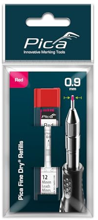 Pika Marker 7031SB Rundminen für Architekturbleistift Fine Dry, 0.9 mm, rot, 12 Stück, SB-Btl