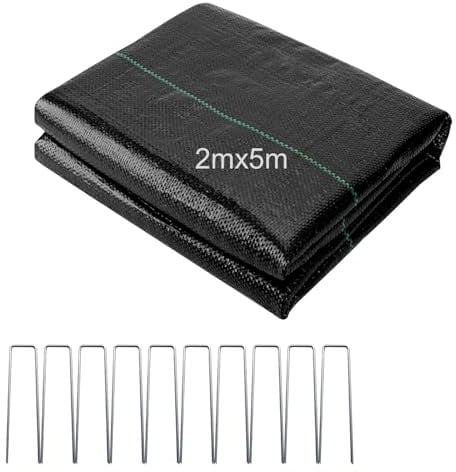 Toile de Paillage 2x5M, 10㎡ Geotextile Anti Repousse 90g/m² Géotextile, Bache Anti Mauvaise Herbe, Bâche Résiste Rayons UV, Toile Anti Mauvaises Herbes / Bache de Paillage pour Aménagement Paysager