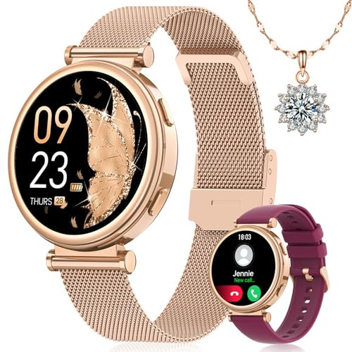 SWGOTA Smartwatch Donna con Chiamate, 1.27 Orologio Smartwatch con Fisiologia Femminile, 24H Cardiofrequenzimetro SpO2 Sonno, 120+ Sports Smart Watch Rotondo per Android iOS, Regalo Donna Oro Rosa