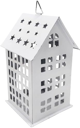 dekorative Tisch - Laterne aus Metall in Haus-Form Shabby weiß quadratisch Maße ca. 12 x 12 x 20 cm hoch