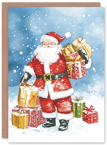 Artery8 Jolly Santa Claus Carrying Gifts Presents For Child Kids Xmas Festive Christmas Card