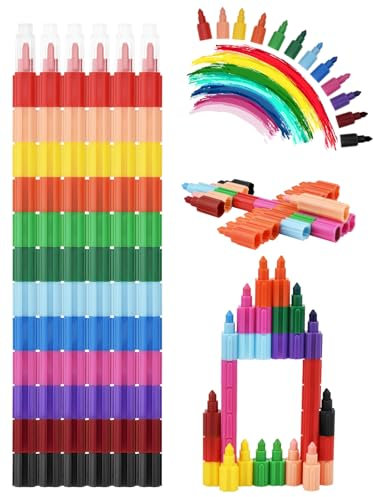6 Stück Stapelbare Buntstifte Kinder, 12 Farben Kinder Wachsmalstifte, Baustein Buntstifte, Party Kleine Geschenke für Kinder, Malerei Geschenk, Regenbogen Stift Spielzeug, Mitgebsel Kindergeburtstag