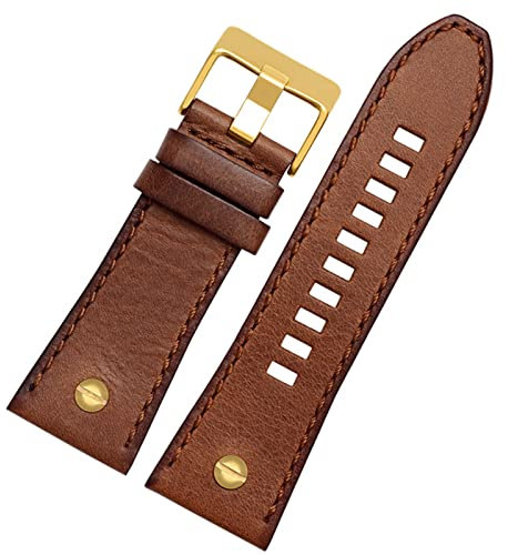 GAFNED Echtes Leder -Uhrband für Diesel Uhrengürtel DZ4476/4482 DZ7408 7406 4318 Riemen 22 24 26 28 mm großer Männer Handgelenk Uhr Band(15 Brown gold,24mm)