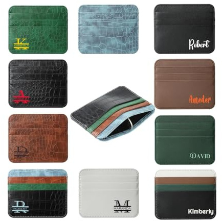 AESTHESTIFY Porte-cartes de crédit personnalisé réversible pour femme, portefeuille fin personnalisé en cuir végétalien, initiale minimaliste, poche avant, cadeau d'anniversaire, de Thanksgiving pour