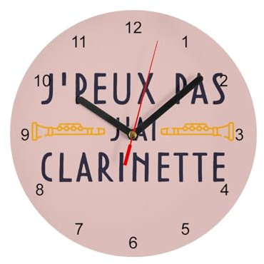 Fabulous Horloge Murale en Verre - J'Peux Pas J'Ai Clarinette Instrument Vent Classique - Diamètre 20 cm - Rose