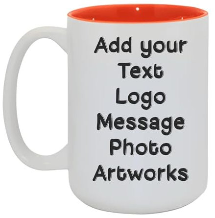 Fauntin Gifts Personalized Coffee Mug, Custom Text Photo and Design Options, 15oz Large Big Tea Cup Customised Gift idea for Wedding, Birthday, Anniversary & Special Occassion (Orange Inside Only)