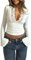 Nicoxijia Women Y2k Lace Long Sleeve Crop Tops Sexy Sheer See Through T Shirts Slim Fit Low Cut Floral Embroidery Blouse Top (B-White, S)