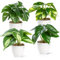 PASCH® Juego de 4 plantas artificiales como reales (18 cm) en macetas de melamina irrompibles, plantas artificiales en maceta, plantas artificiales en maceta, flores artificiales, plantas falsas