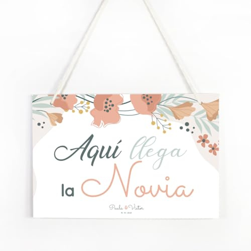 Cartel Personalizado Aquí Viene la Novia para Pajes LUZMIEL - Madera blanca o pino - Cartel Niños Boda - cartel Damitos Boda Personalizado