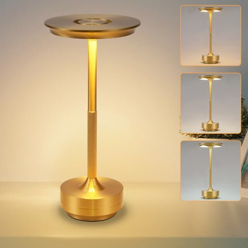 meoaow Tischlampe Kabellos LED Tischleuchte Akku - Nachttischlampe Touch Dimmbar Lampe mit USB Aufladbar Batterie Tischlampen Gold für Modern Fensterbank Schlafzimmer Esszimmer Büro