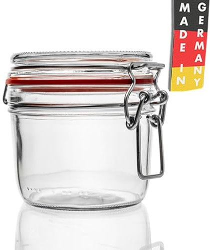 Flaschenbauer - 12 Drahtbügelgläser 400 ml, verwendbar als Einmach- und Fermentierglas, zur Aufbewahrung und zum Befüllen, leere Gläser mit Drahtbügel – Made in Germany, inklusive Etiketten