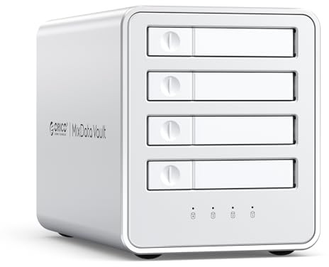 ORICO Aluminum RAID Hard Drive Enclosure 4-Bay 2.5 SATA SSD/HDD Docking Station RAID Enclosure with Fan Supports up to 4 x 8 TB Transfer Rate Compact Design Independent ABS Mount-8848RC3