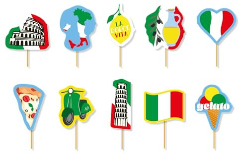 20 Muffin-Picker * ITALIEN * als Deko für Länderparty und Mottoparty | Italy Rom italienisch Muffindekoration Cake-Topper Rot Weiß Grün Party Set